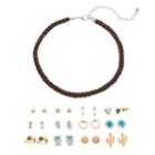Mudd&reg; Braided Choker Necklace & Cactus Stud Earring Set, Women's, Multicolor