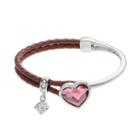 Brilliance Silver Tone & Leather Heart Bracelet With Swarovski Crystals, Women's, Size: 7.25, Red