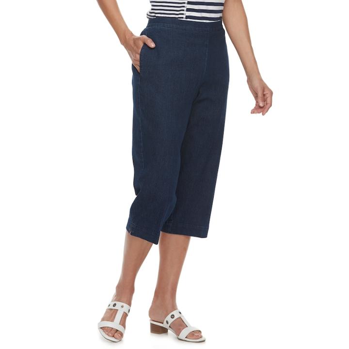 Petite Alfred Dunner Studio Denim Capris, Women's, Size: 8 Petite, Dark Blue