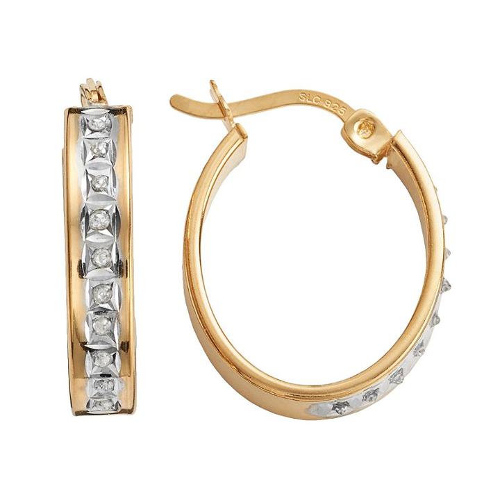 Diamond Mystique 18k Gold Over Silver Diamond Accent Oval Hoop Earrings, Women's, White