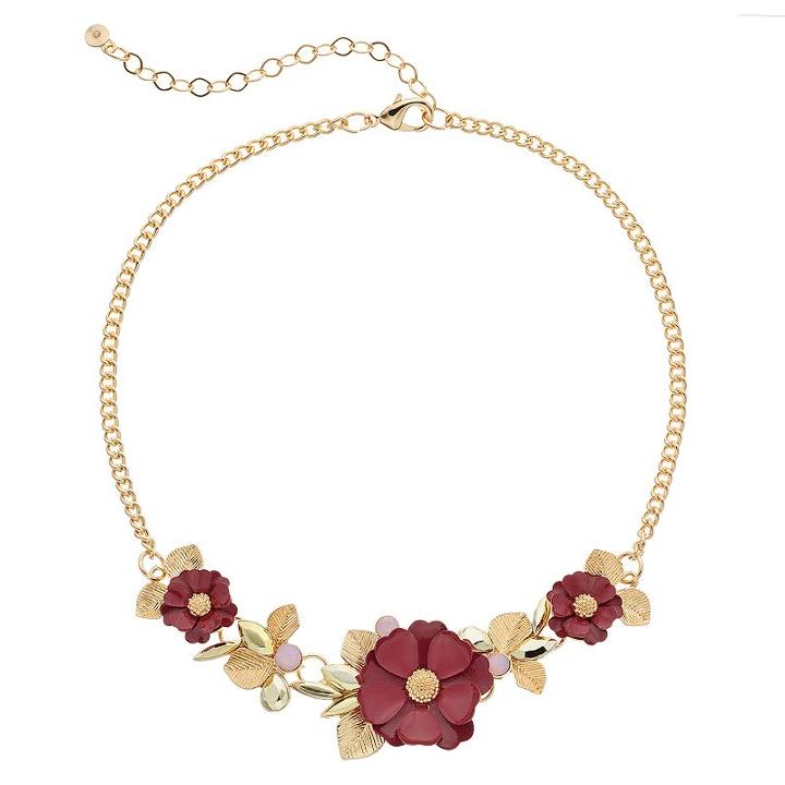 Lc Lauren Conrad Red Flower Leaf Statement Necklace, Women's