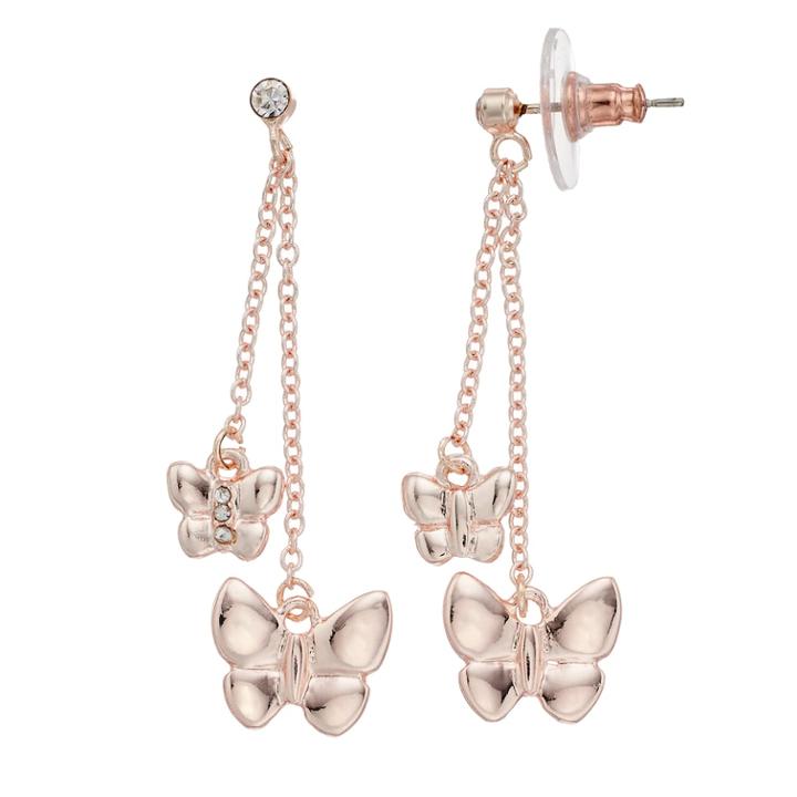 Lc Lauren Conrad Nickel Free Rose Gold Tone Butterfly Drop Earrings, Women's, Light Pink