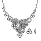 Crystal Allure Flower Bib Necklace And Stud Earring Set, Women's, Size: 16, White