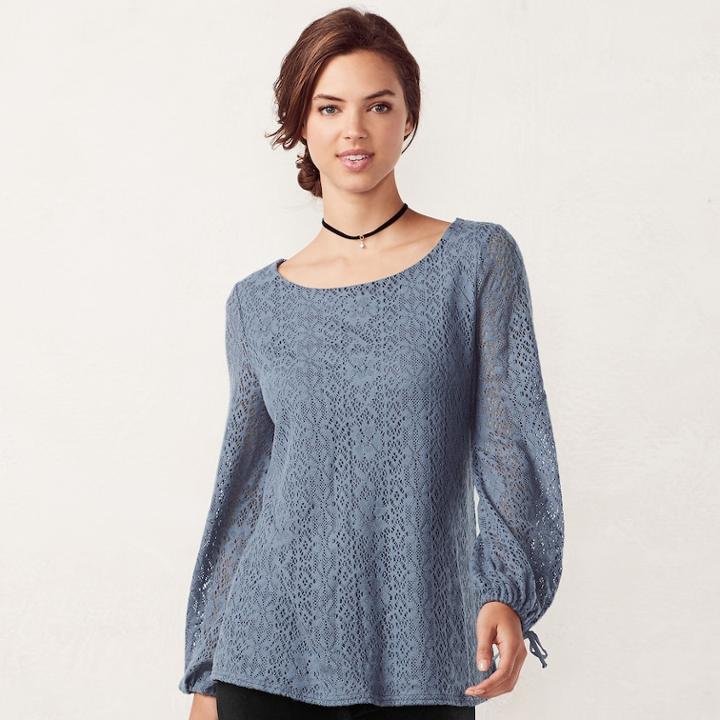 Women's Lc Lauren Conrad Fairisle Lace Top, Size: Large, Med Grey