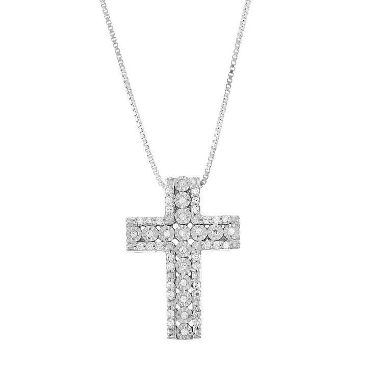 Sterling Silver 1/5 Carat T.w. Diamond Cross Pendant Necklace, Women's, Size: 18