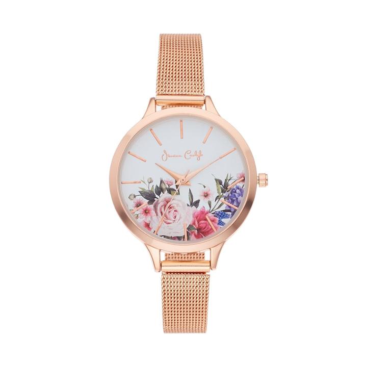 Women's Floral Mesh Watch, Size: Medium, Pink