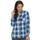 Petite Sonoma Goods For Life&trade; High-low Plaid Shirt, Women's, Size: Xs Petite, Dark Blue