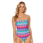 Women's Pink Envelope Geometric One-piece Swimsuit, Size: Small, Multicolor