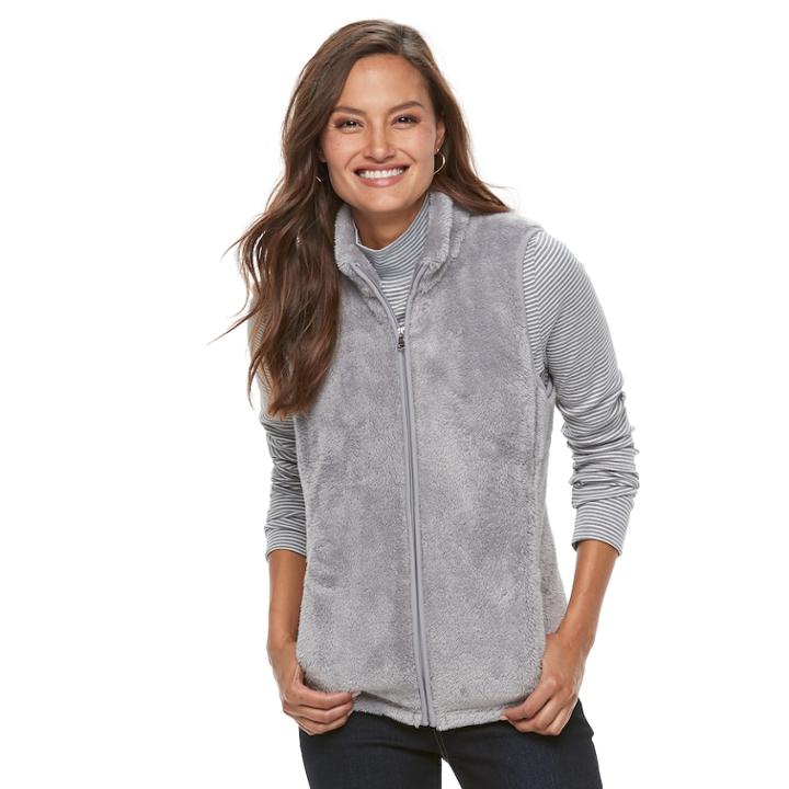 Women's Croft & Barrow&reg; Minky Velboa Fleece Vest, Size: Xl, Grey