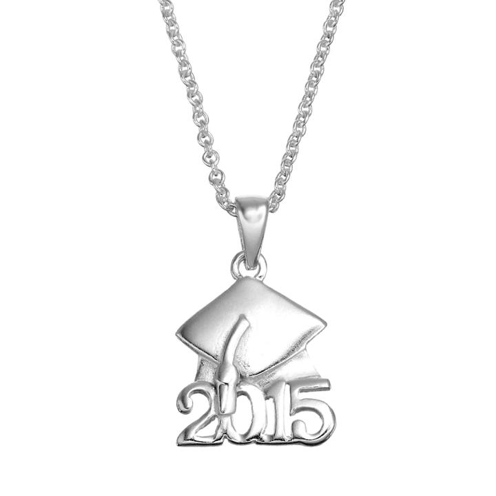 Silver-plated 2015 Graduation Cap Pendant Necklace, Women's, Grey