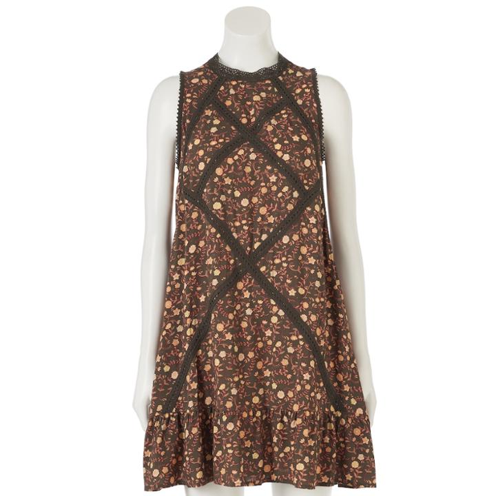 Women's Lc Lauren Conrad Print Lace-trim Shift Dress, Size: Small, Dark Green