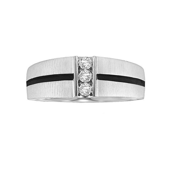 Cherish Always Stainless Steel 1/5-ct. T.w. Diamond Striped Wedding Ring - Men, Size: 9, White