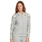 Women's Gloria Vanderbilt Embroidered French Terry Bomber Jacket, Size: Xl, Light Grey