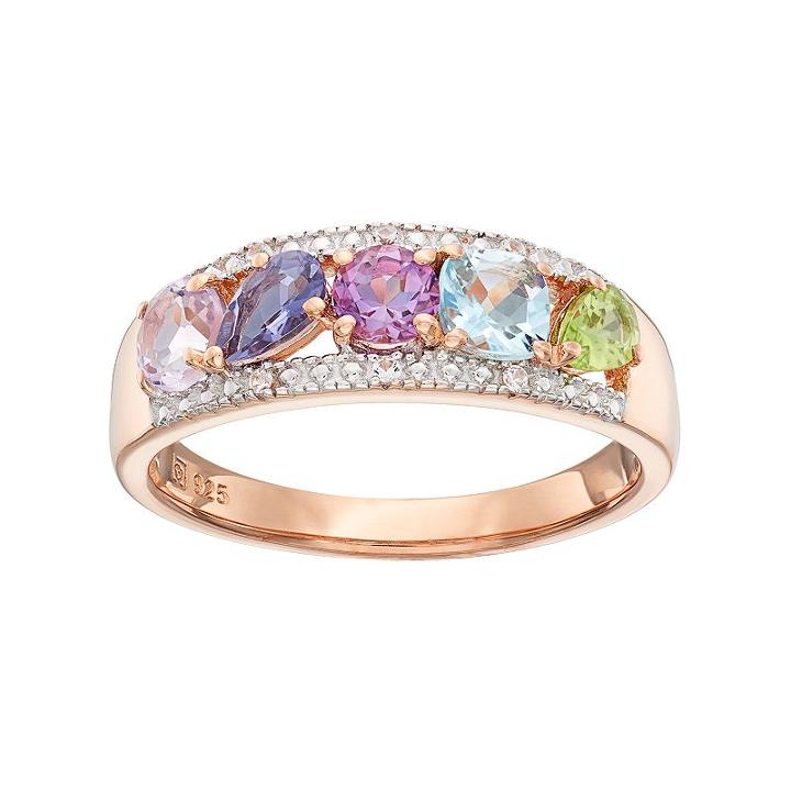 14k Rose Gold Over Silver Gemstone Ring, Women's, Size: 6, Multicolor