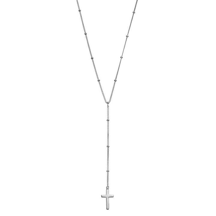 Sterling Silver Beaded Cross Y Necklace, Women's, Size: 16, Grey