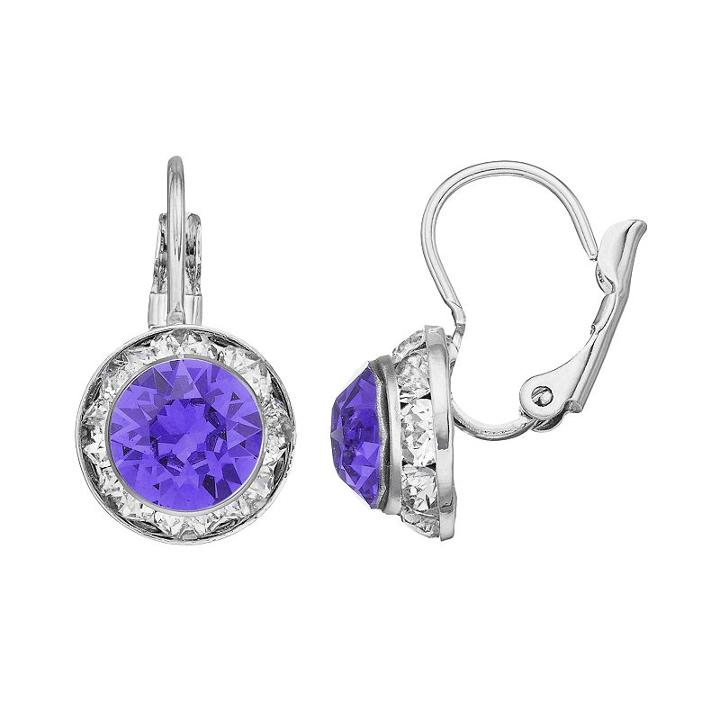 Brilliance Silver Plated Halo Drop Earrings With Swarovski Crystals, Women's, Purple