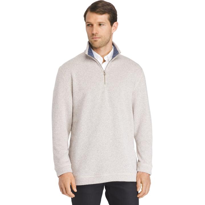 Big & Tall Van Heusen Classic-fit Sweater Fleece Quarter-zip Pullover, Men's, Size: Xxl Tall, Lt Beige