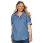 Plus Size Croft & Barrow&reg; Roll-tab Woven Shirt, Women's, Size: 3xl, Med Blue