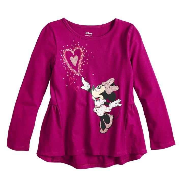 Disney's Minnie Mouse Girls 4-10 Glittery Heart Graphic Tee By Jumping Beans&reg;, Size: 6, Dark Pink