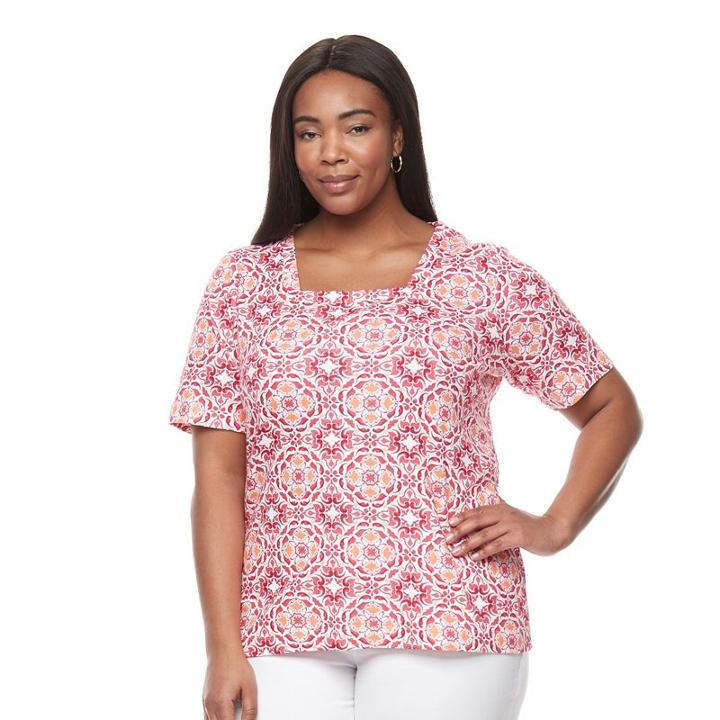 Plus Size Croft & Barrow&reg; Elbow Sleeve Tee, Women's, Size: 1xl, Brt Red