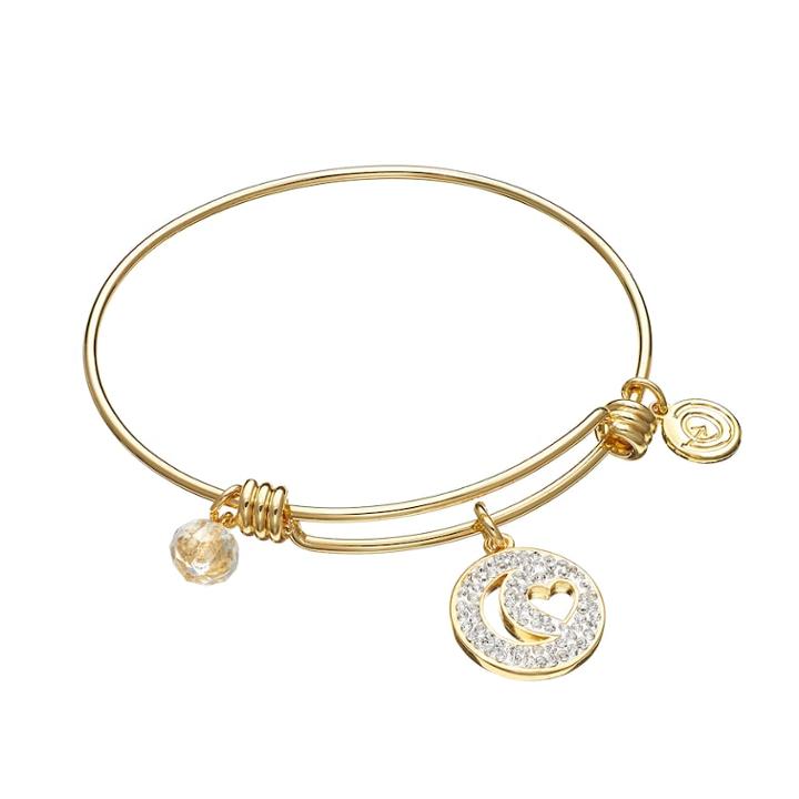 Love This Life Gold Tone Silver-plated And Gold Tone Stainless Steel Crystal Charm Bangle Bracelet, Women's, White