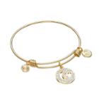 Love This Life Gold Tone Silver-plated And Gold Tone Stainless Steel Crystal Charm Bangle Bracelet, Women's, White