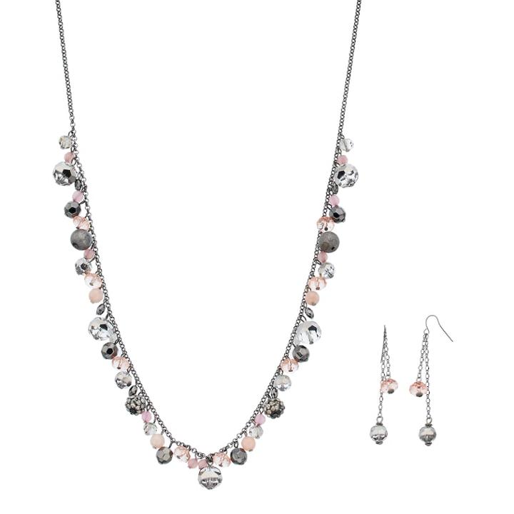 Long Pink Shaky Bead Necklace & Linear Earring Set, Women's