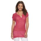 Women's Caribbean Joe Open-work Splitneck Sweater, Size: Xl, Red Other