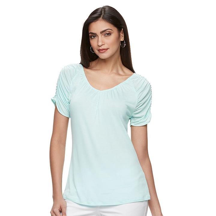 Women's Jennifer Lopez Ruched Print Tee, Size: Small, Lt Green