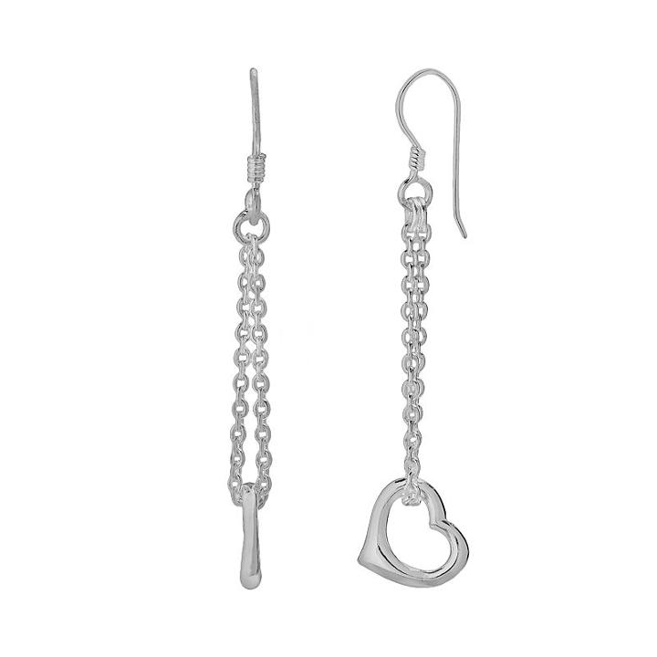 Heart Linear Drop Earrings, Women's, Silver