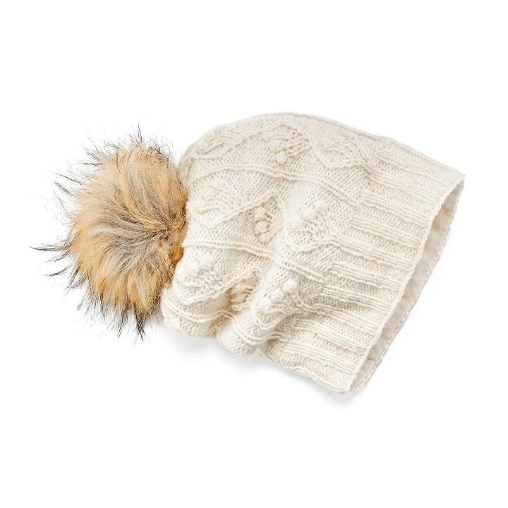 Women's Sijjl Cable-knit Slouchy Wool Beanie, White Oth