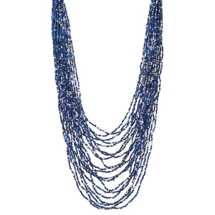 Blue Seed Bead Layered Necklace, Women's