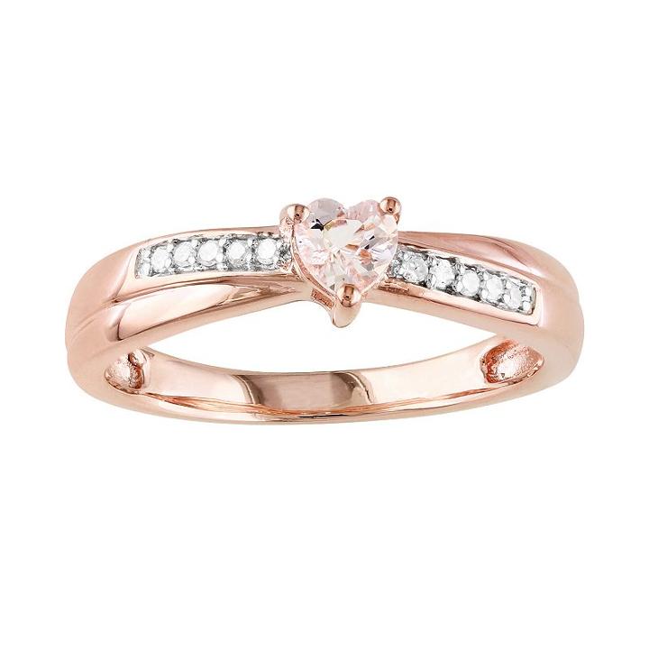 Rose Rhodium-plated Sterling Silver Morganite And Diamond Accent Heart Crisscross Ring, Women's, Size: 7, Pink