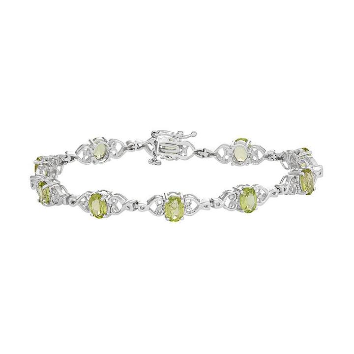 Sterling Silver Peridot Heart Link Bracelet, Women's, Size: 7.5, Green