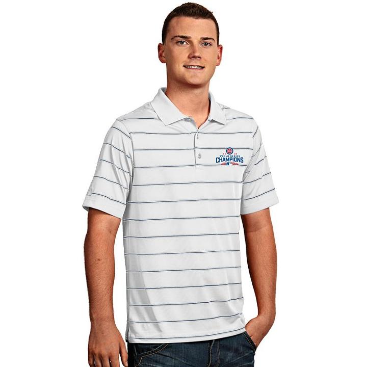 Men's Antigua Chicago Cubs 2016 World Series Champions Deluxe Striped Polo, Size: Xxl, White