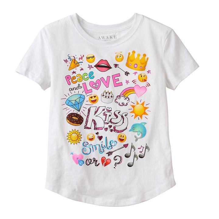 Girls 7-16 Emoji Doodle Graphic Tee, Girl's, Size: Xl, White
