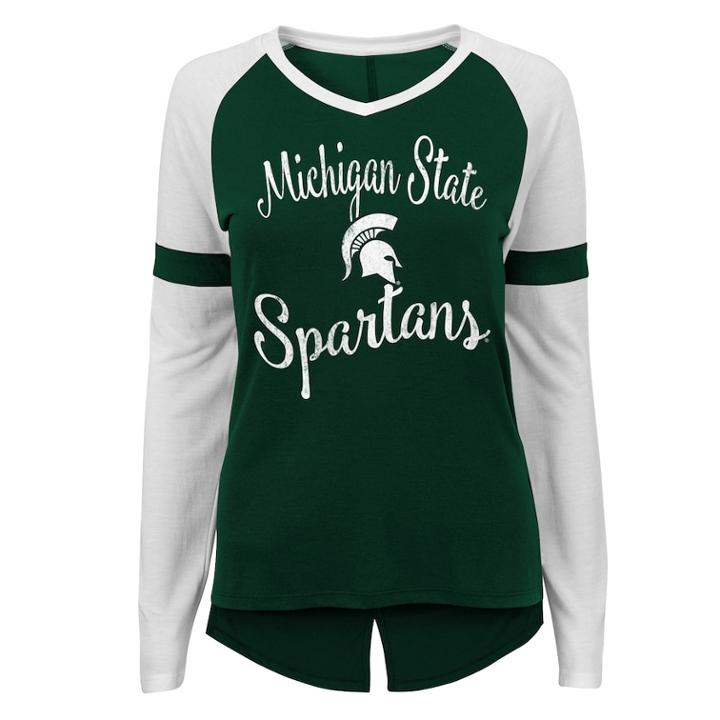 Juniors' Michigan State Spartans Split Back Raglan Tee, Teens, Size: Medium, Green