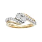 10k Gold 1/2 Carat T.w. Diamond 2-stone Bypass Engagement Ring, Women's, Size: 8, White