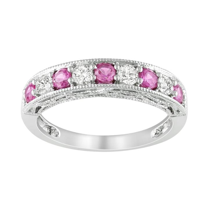 Sterling Silver Lab-created Pink And White Sapphire Stack Ring, Women's, Size: 5