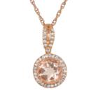 14k Rose Gold Over Silver Morganite Triplet And Lab-created White Sapphire Halo Pendant, Women's, Size: 18, Pink