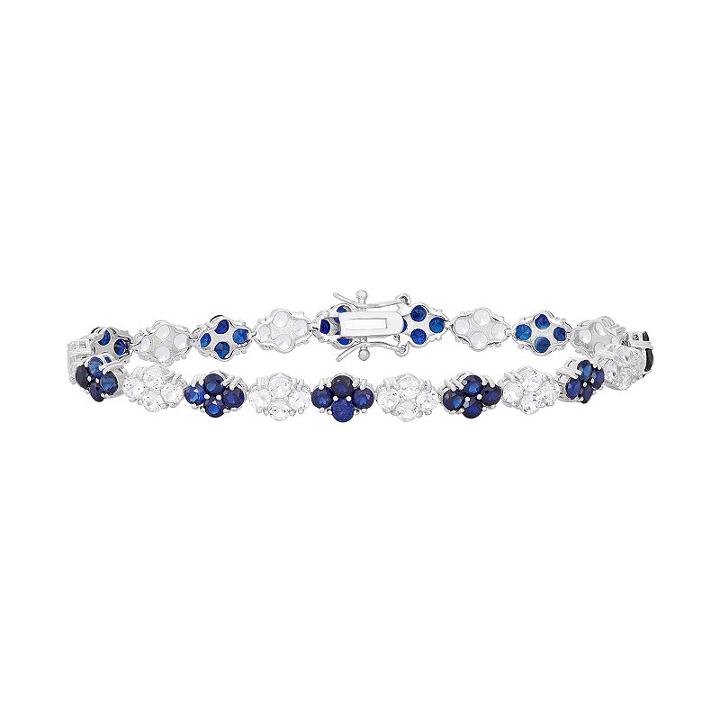 Sterling Silver Lab-created Blue & White Sapphire Flower Tennis Bracelet, Women's, Size: 7.25