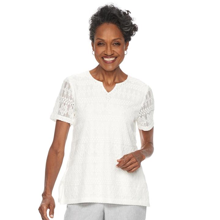 Women's Alfred Dunner Studio Embelllished Lace Top, Size: Large, White