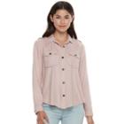 Juniors' Mudd&reg; Twill Utility Shirt, Teens, Size: Xl, Light Pink