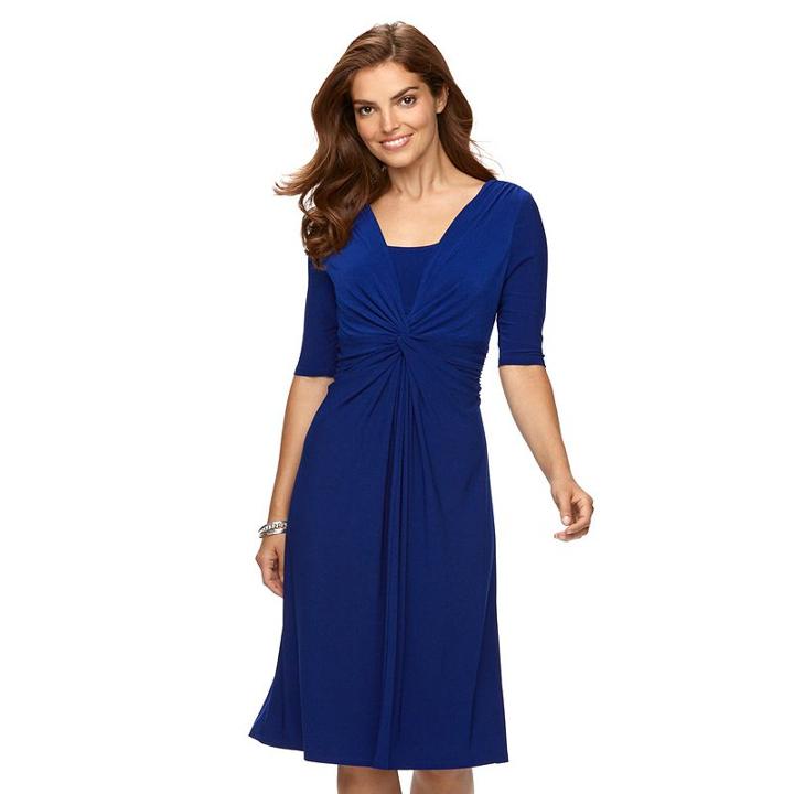 Women's Chaps Solid Knot-front Empire Dress, Size: Xs, Blue