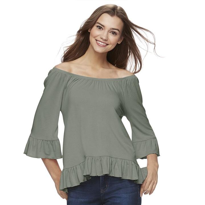 Juniors' Cloud Chaser High-low Off The Shoulder Top, Girl's, Size: Large, Brt Green