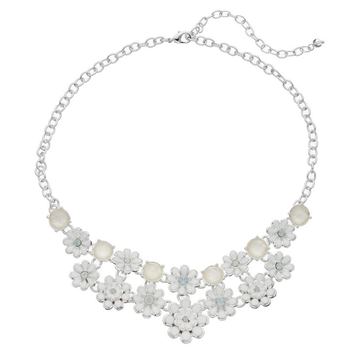 Napier Beaded Silver Tone Flower Collar Necklace, Women's, White