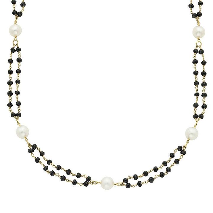 14k Gold Black Spinel & Freshwater Cultured Pearl Double Strand Beaded Necklace, Women's, Size: 20