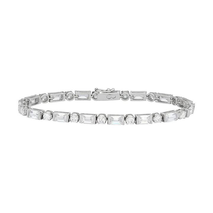 Sterling Silver Cubic Zirconia Baguette Bracelet, Women's, Size: 7.25, White