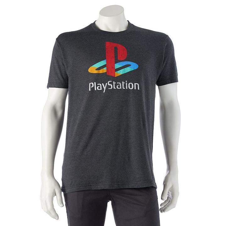 Men's Distressed Playstation Tee, Size: Xxl, Grey (charcoal)