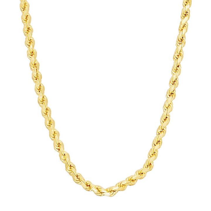 14k Gold Over Silver Rope Chain Necklace - 16 In, Women's, Size: 16, Yellow